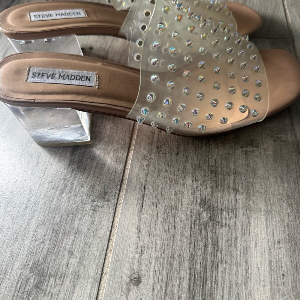 Steve Madden Clear Studded Block Heels